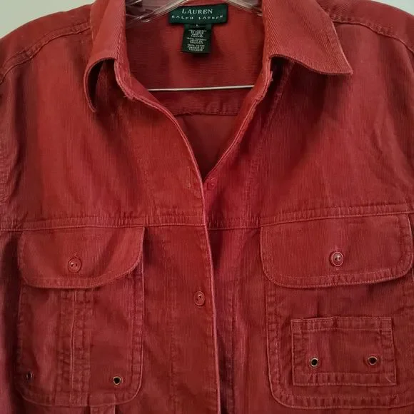 Lauren Ralph Lauren Corduroy Shacket Women's Shirt Size Large Burgundy - Picture 5 of 6